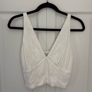 Linen-Blend V-Neck Crop Top